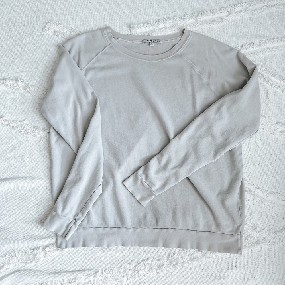 Junk food clothing gray purple lavender pull over crew neck sweatshirt